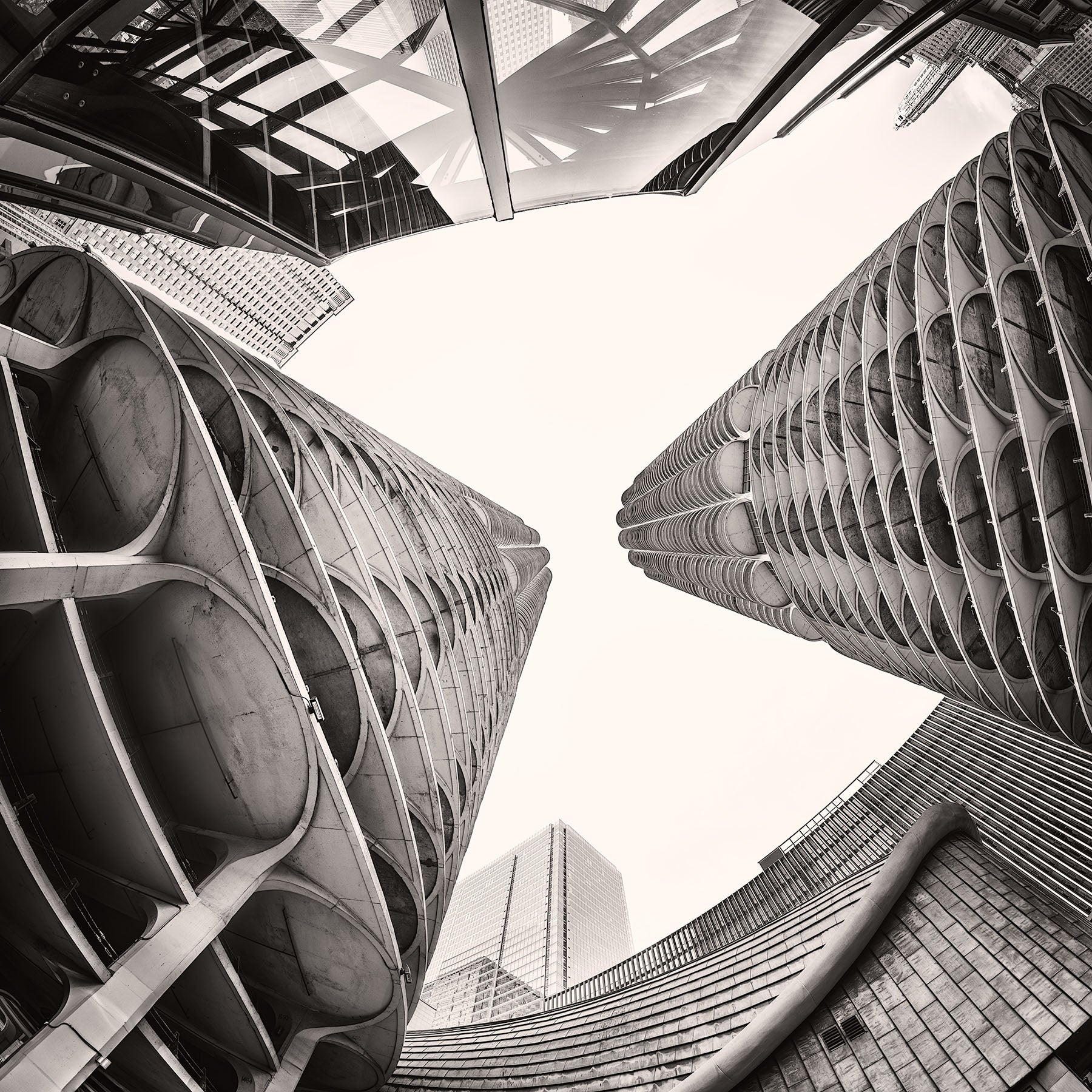 Marina City Looking Up Between the Towers